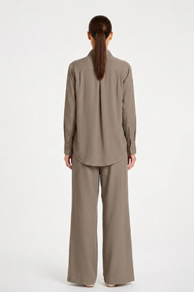 Mela Purdie Saville Shirt in Almond, a relaxed-fit long sleeve tailored button-up shirt for women