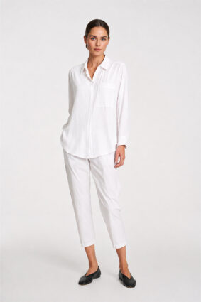 Mela Purdie Single Pocket Shirt in White, a relaxed classic fit women's dress shirt with a front patch pocket.