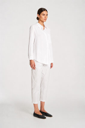 Mela Purdie Single Pocket Shirt in White, a relaxed classic fit women's dress shirt with a front patch pocket.