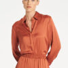 Mela Purdie Soft Shirt in Copper, a relaxed-fit long sleeve mirror satin button-up shirt for women