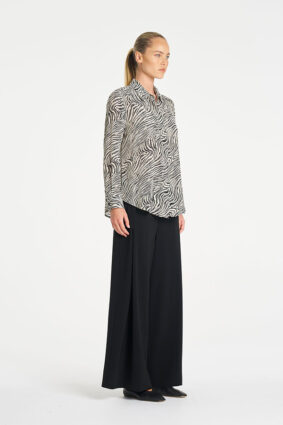 Mela Purdie Soft Shirt in Fossil print, a relaxed-fit long sleeve button-up blouse for women