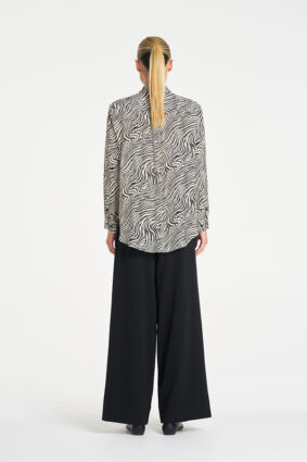 Mela Purdie Soft Shirt in Fossil print, a relaxed-fit long sleeve button-up blouse for women