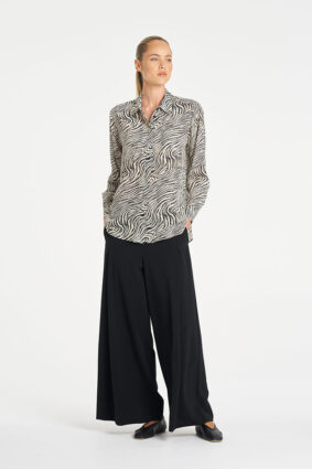 Mela Purdie Soft Shirt in Fossil print, a relaxed-fit long sleeve button-up blouse for women
