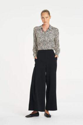 Mela Purdie Soft Shirt in Fossil print, a relaxed-fit long sleeve button-up blouse for women