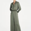Mela Purdie Soft Shirt in Sage, a relaxed-fit long sleeve mirror satin button-up blouse for women