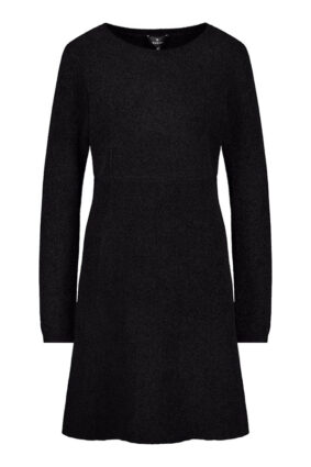 Monari knitted chenille black dress worn by a model.