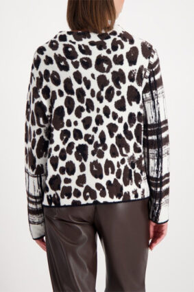 Monari Jacquard Pattern Mix Sweater in black worn by a model