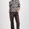 Monari Jacquard Pattern Mix Sweater in black worn by a model