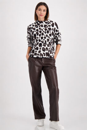 Monari Jacquard Pattern Mix Sweater in black worn by a model