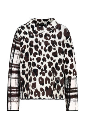 Monari Jacquard Pattern Mix Sweater in black worn by a model