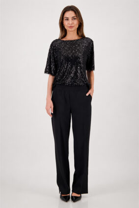 Monari Pleated Pants Black showing the wide-leg silhouette and smooth fabric.