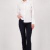 Monari Poplin Shirt Blouse Weiss showing the crisp white fabric and gold button details.