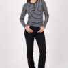 Monari STPD T-Shirt W Button Placket Black STP showing the striped pattern and button detailing.