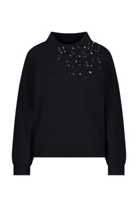 Monari black sweater with gem details worn by a model to showcase the refined silhouette.