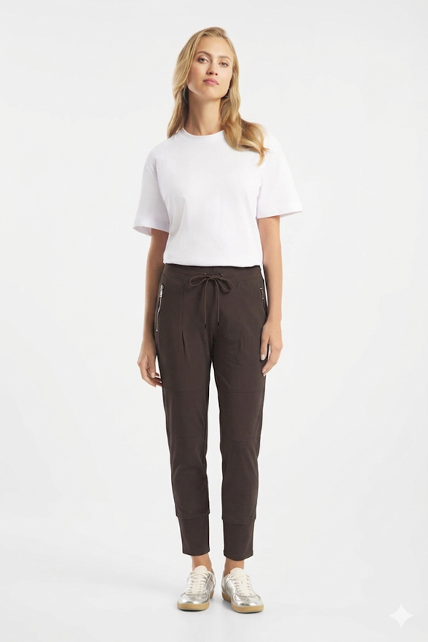 Raffaello Rossi Candy Jogger Pant Chocolate with silver drawstring hardware