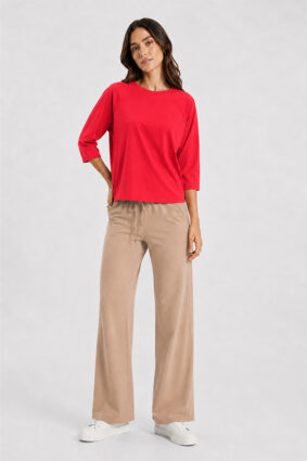 Raffaello Rossi Grazia flamingo pink top with round neck and three-quarter raglan sleeves