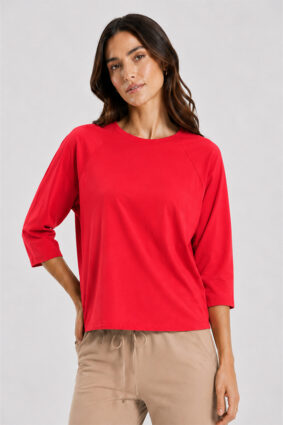 Raffaello Rossi Grazia flamingo pink top with round neck and three-quarter raglan sleeves