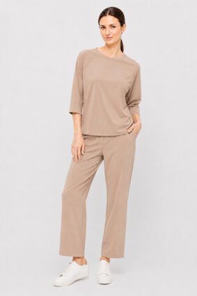 Raffaello Rossi Grazia warm taupe top with round neck and three-quarter raglan sleeves