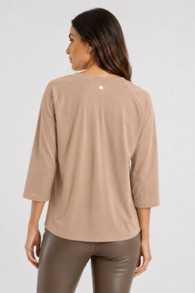 Raffaello Rossi Grazia warm taupe top with round neck and three-quarter raglan sleeves