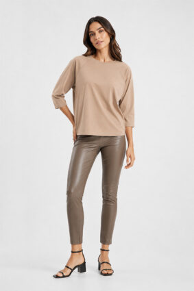 Raffaello Rossi Grazia warm taupe top with round neck and three-quarter raglan sleeves