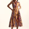 Desigual S/S Dress Tutti Fruti front view showing bold multi-coloured vertical stripes and fitted silhouette
