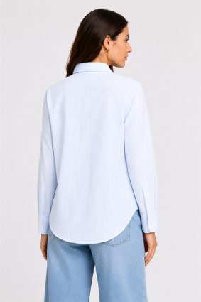 Herzens Blouse Azurro Superwhite fine blue and white striped button-through shirt with classic collar and tailored cuffs.