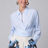 Herzens Blouse Azurro Superwhite fine blue and white striped button-through shirt with classic collar and tailored cuffs.