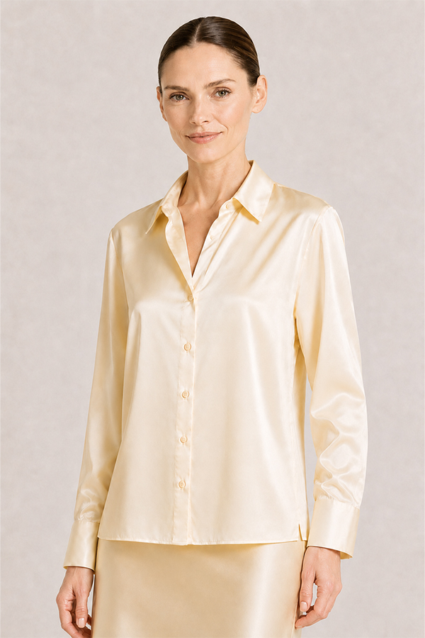Herzens Collar Blouse Mozarella off-white silk blend shirt.