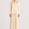 Herzens Skirt Mozarella elegant off-white satin bias-cut midi skirt with a fluid drape