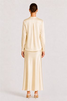 Herzens Skirt Mozarella bias-cut satin skirt in a soft mozzarella hue.