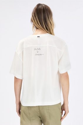 High Fronthy Jersey T-Shirt in 100% white cotton jersey showcasing a crew neck and a front gather detail.