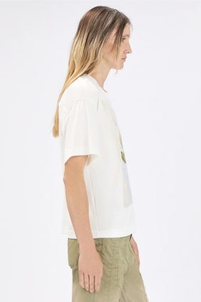 High Fronthy Jersey T-Shirt in 100% white cotton jersey showcasing a crew neck and a front gather detail.