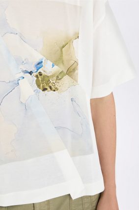High Fronthy Jersey T-Shirt in 100% white cotton jersey showcasing a crew neck and a front gather detail.