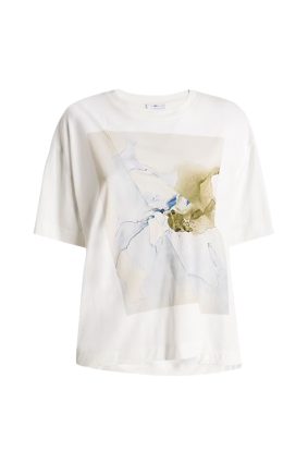 High Fronthy Jersey T-Shirt in 100% white cotton jersey showcasing a crew neck and a front gather detail.