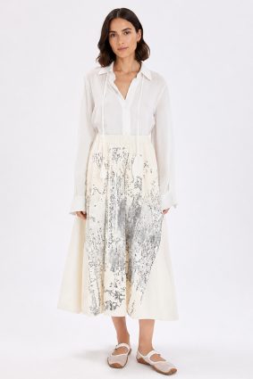 High Juxtapose Skirt in lightweight white cotton with a crumbling wall inspired front print.