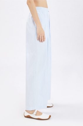 High Lab Sojourn Pant in striped cotton with drawstring waistband and slant pockets
