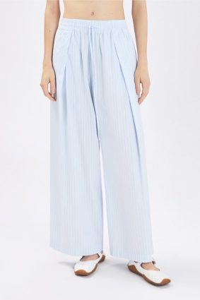 High Lab Sojourn Pant in striped cotton with drawstring waistband and slant pockets