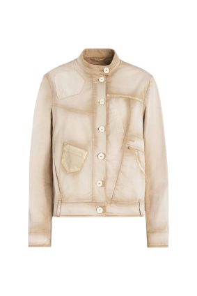 High Onset Short Jacket in a cotton-elastane blend showcasing trouser-inspired hem details with belt loops.