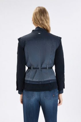 High Raise Up Waistcoat 289 in a fitted denim silhouette featuring flap chest pockets and a matching fabric waist belt.
