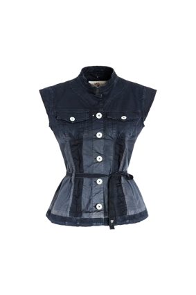 High Raise Up Waistcoat 289 in a fitted denim silhouette featuring flap chest pockets and a matching fabric waist belt.