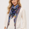 Johnny Was Tiana Silk Scarf with bold floral print and corner tassels.