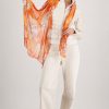 Monari floral print scarf in orange, coral, and blush tones, lightweight viscose fabric