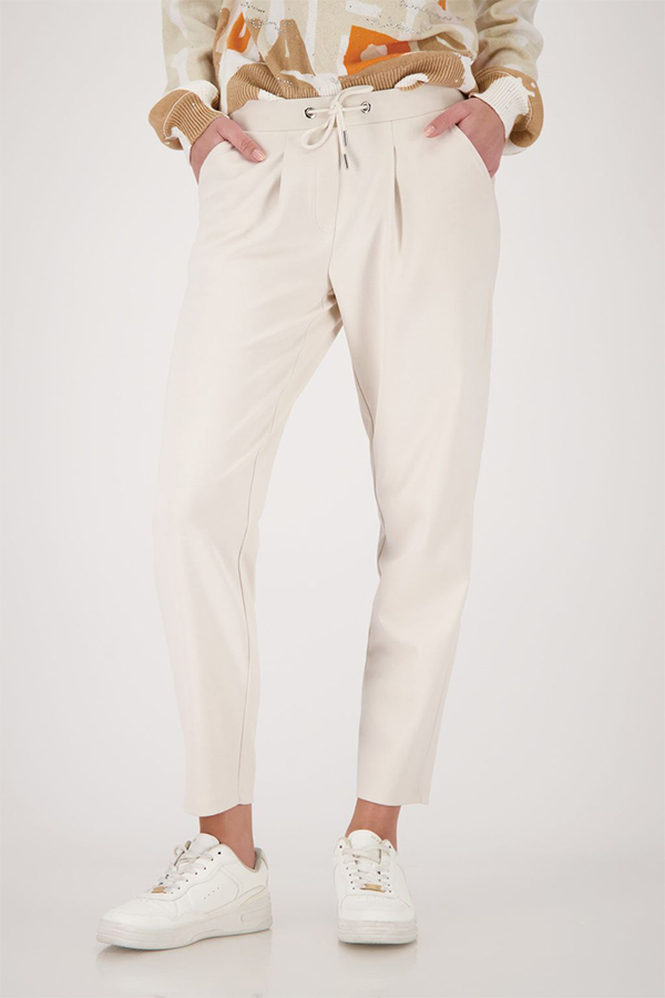 Beige Monari Basic Sweatpants featuring a tapered leg and elasticated tie-up waistband