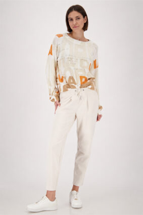 Beige Monari Basic Sweatpants featuring a tapered leg and elasticated tie-up waistband