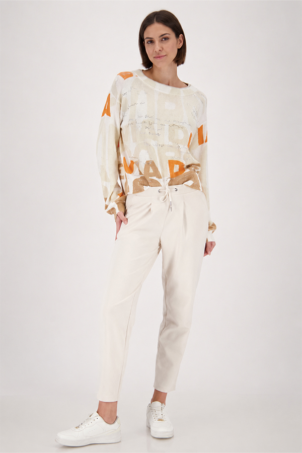 Beige Monari Basic Sweatpants featuring a tapered leg and elasticated tie-up waistband