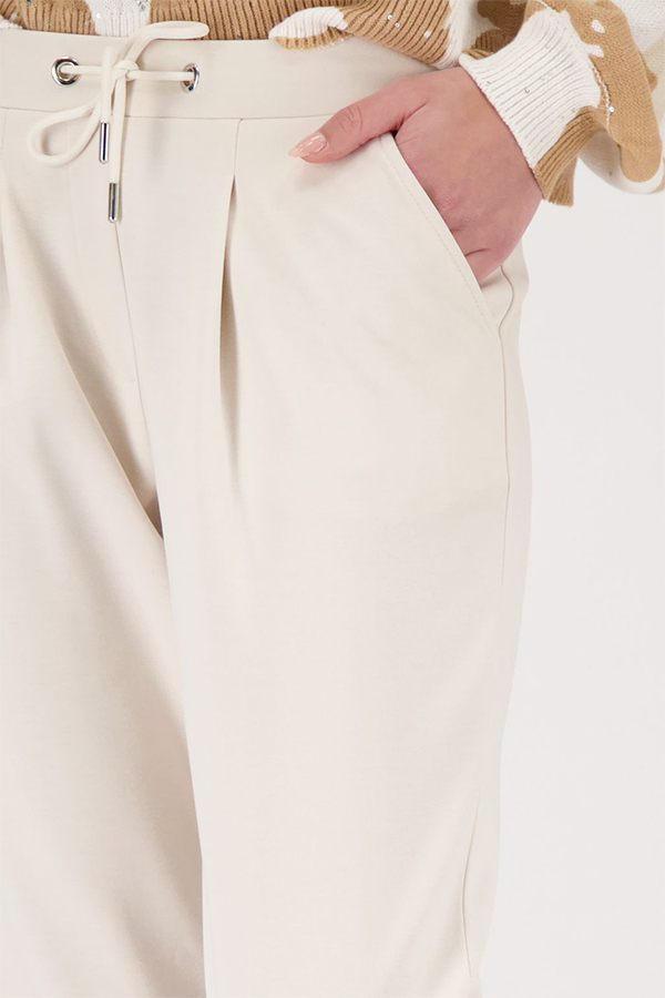 Beige Monari Basic Sweatpants featuring a tapered leg and elasticated tie-up waistband