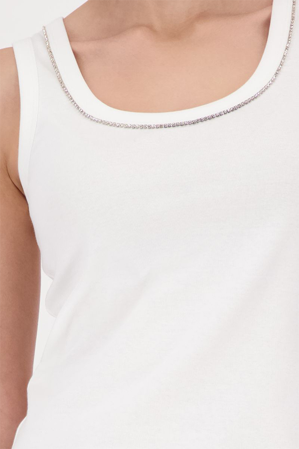 Monari basic off-white top with decorative collar, lightweight viscose fabric