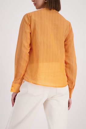 Monari striped ruffle blouse in warm aperitif orange, lightweight viscose blend fabric