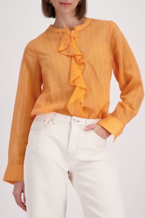 Monari striped ruffle blouse in warm aperitif orange, lightweight viscose blend fabric