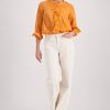 Monari striped ruffle blouse in warm aperitif orange, lightweight viscose blend fabric